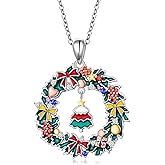 Yearace Christmas Wreath Necklace for Women 925 Sterling Silver Wreath Christmas Tree Pendant Necklace - Winter Holiday Xmas Jewelry Gifts