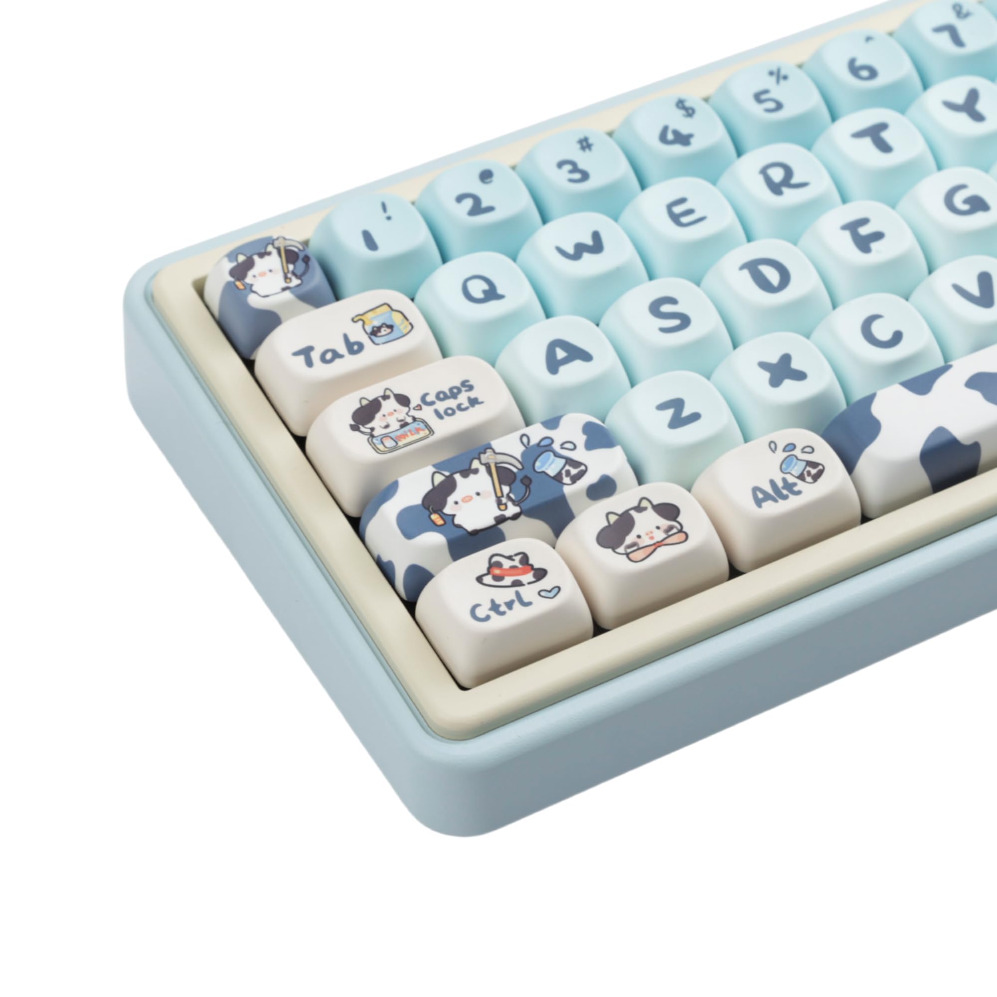 Cmokifuly MOA Shape Keycaps - Cute Cow Custom 142 Keys PBT Colored Set for Mechanical Keyboards (Blue Cow)