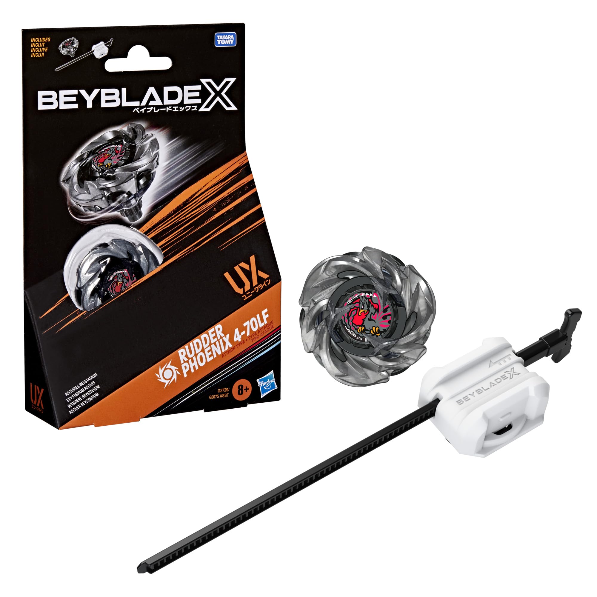 BEY BLADE X Rudder Phoenix 4-70LF UX Starter Pack Set with Takara Tomy Attack Type Top and Launcher, Battling Tops Game Toys, Ages 8+