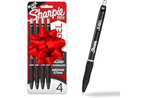 Sharpie S-Gel Pens, Medium Point (0.7mm), Black Ink, 4 Count - Ideal for Writing, Journaling, Drawing, Coloring, Note-Taking, College Supplies