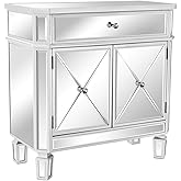 VINGLI Mirror Nightstand with 1 Drawer and Two Doors, 27.5'W x 13.4'D x 27.5'H, Mirrored Dresser Accent Chest
