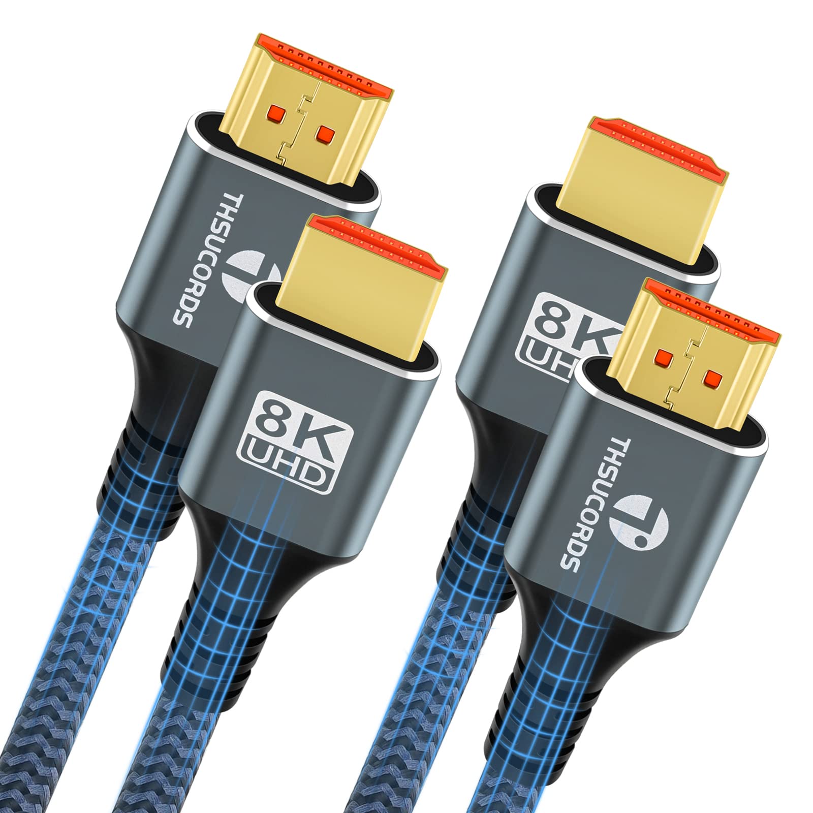 Thsucords 8K HDMI Cable 2.1 3M 2 Pack, High Speed Braided HDMI to HDMI Cord Supports 8K@60Hz, 4K@120Hz 144Hz 48Gbps Compatible with Roku TV/PS5/HDTV/Blu-ray
