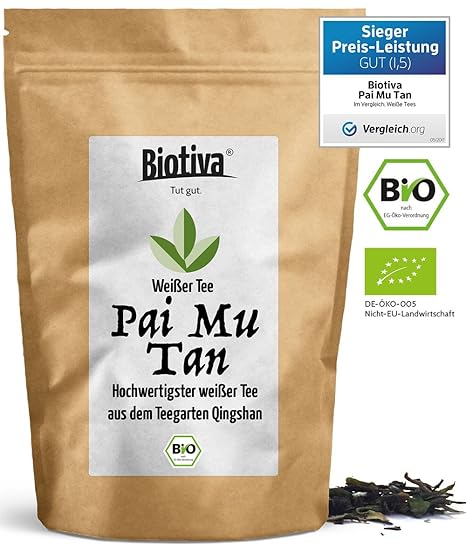 Weißer Tee Pai Mu Tan (Bio,100g) *VERGLEICH.ORG PREIS-LEISTUNGS-SIEGER 2017* - handgepflückt - Weich, duftig und aromatisch -