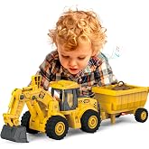 Excavator Toy with Cargo Bin, 1:18 Scale Construction Vehicle for Kids, Inertia-Powered Push-and-Go, Lights &amp; Sounds, Working Digger Arm, Indoor/Outdoor Sandbox Toy for Boys Girls Age 3 4 5 6