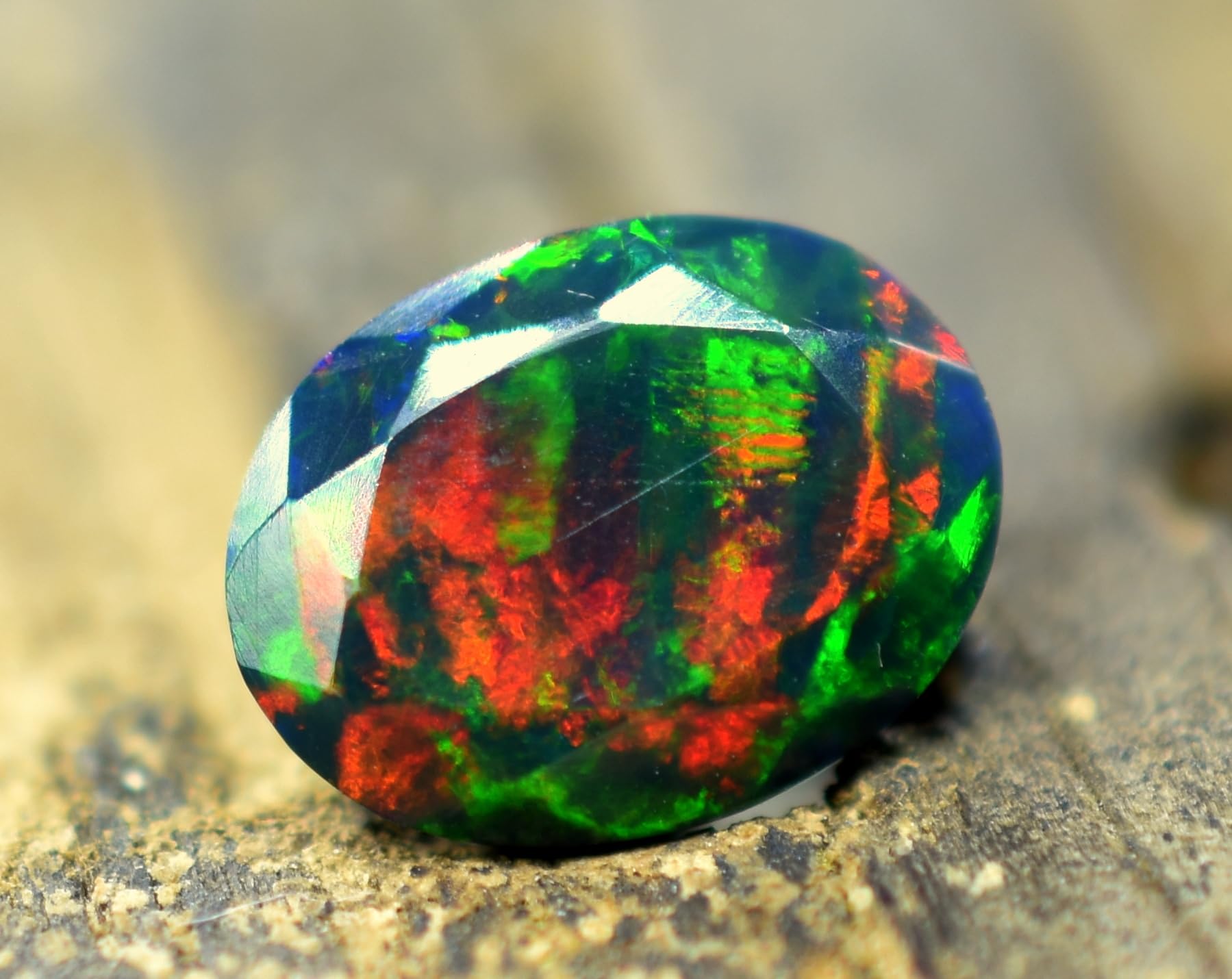 AAAA+ Certified Natural 8-10 mm Oval Shape Faceted Black Opal Gemstone Multi Fire Premium Smoked Welo Opal for Earrings Ring Necklace Jewelry Making Supplies Healing Crystals Loose Gemstones