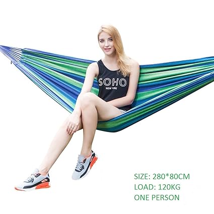 Baskety Portable Outdoor Hammock Hang Bed Travel Camping Swing Canvas with Backpack, 120 kg (Blue, 280 x 80 cm)