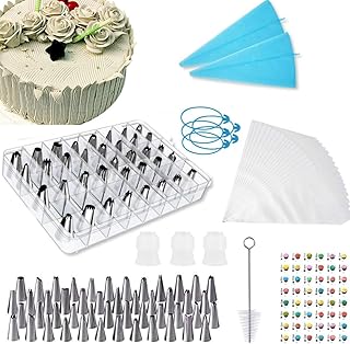PECHTY Spritztüllen Set,110 Teiliges Spritztüllen Set mit Silikon Spritzbeutel und Back-Zubehör,48 Edelstahl Tüllen 3 Düsenkonverter,Geschenke Set für Kuchen,Torten,Cupcake Blumen Deko