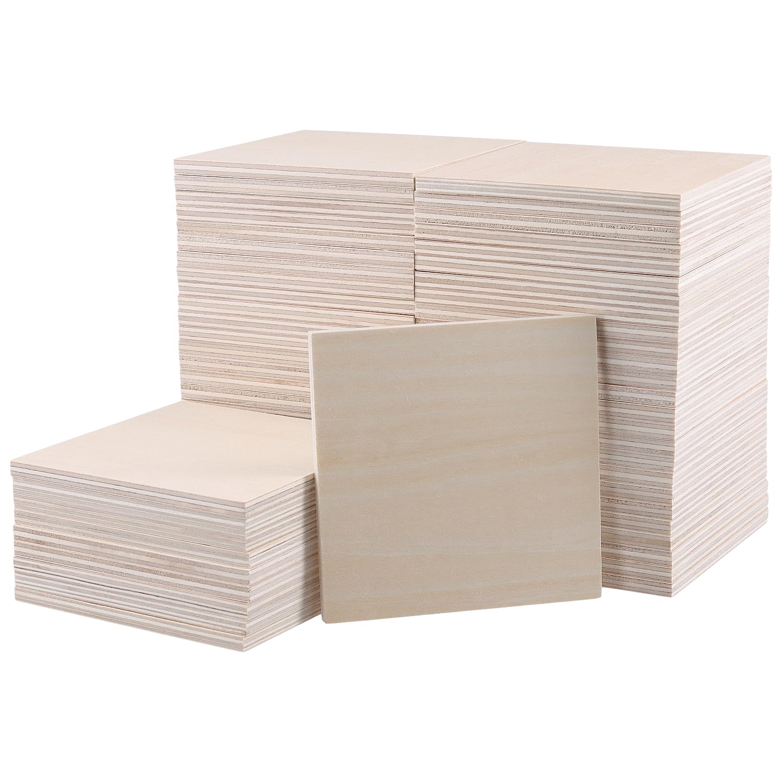 HONYUET 60 PCS 100x100x6mm Square Basswood Sheets, 4 Inch Plywood Wooden Boards for Engraving DIY Craft Painting