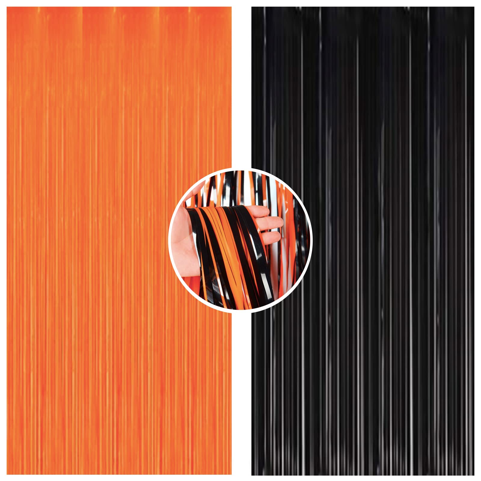 Black Orange Halloween Foil Curtain Backdrop Curtain Birthday Curtains Decoration,2Pcs 1m*2m Party Fringe Backdrop Curtain.Shimmer Curtains.Hanging Streamer for Halloween Xmas Birthday Wedding