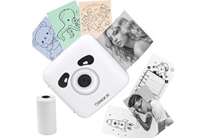 Ofeace Mini Sticker Printer Maker Machine with Paper, 300DPI Mini Thermal Portable Inkless Printer for Label, Study Notes, Pictures, DIY, Journal, Portable Bluetooth Pocket Phone Printer (White)