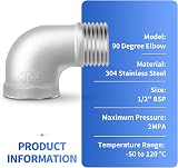 ERGAOBOY 2x 1/2" BSP 304 Stainless Steel 90 Degree Elbow Pipe Fitting view 4