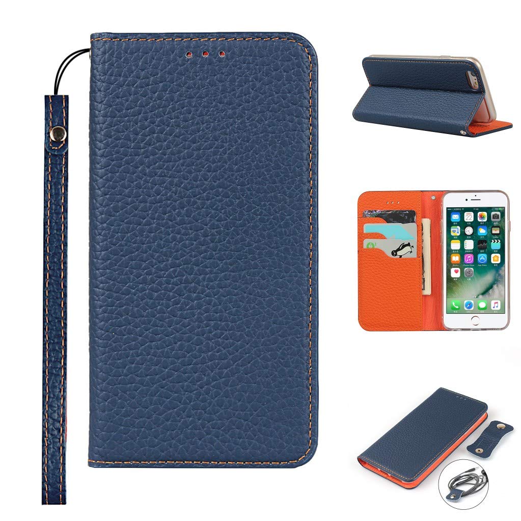 Copmob iPhone 6 Case,iPhone 6S Case,Genuine Leather Flip Wallet Case,[3 Card Holders][Magnetic][RFID-Blocking],Protective Phone Case Cover for iPhone 6/6S - Dark Blue