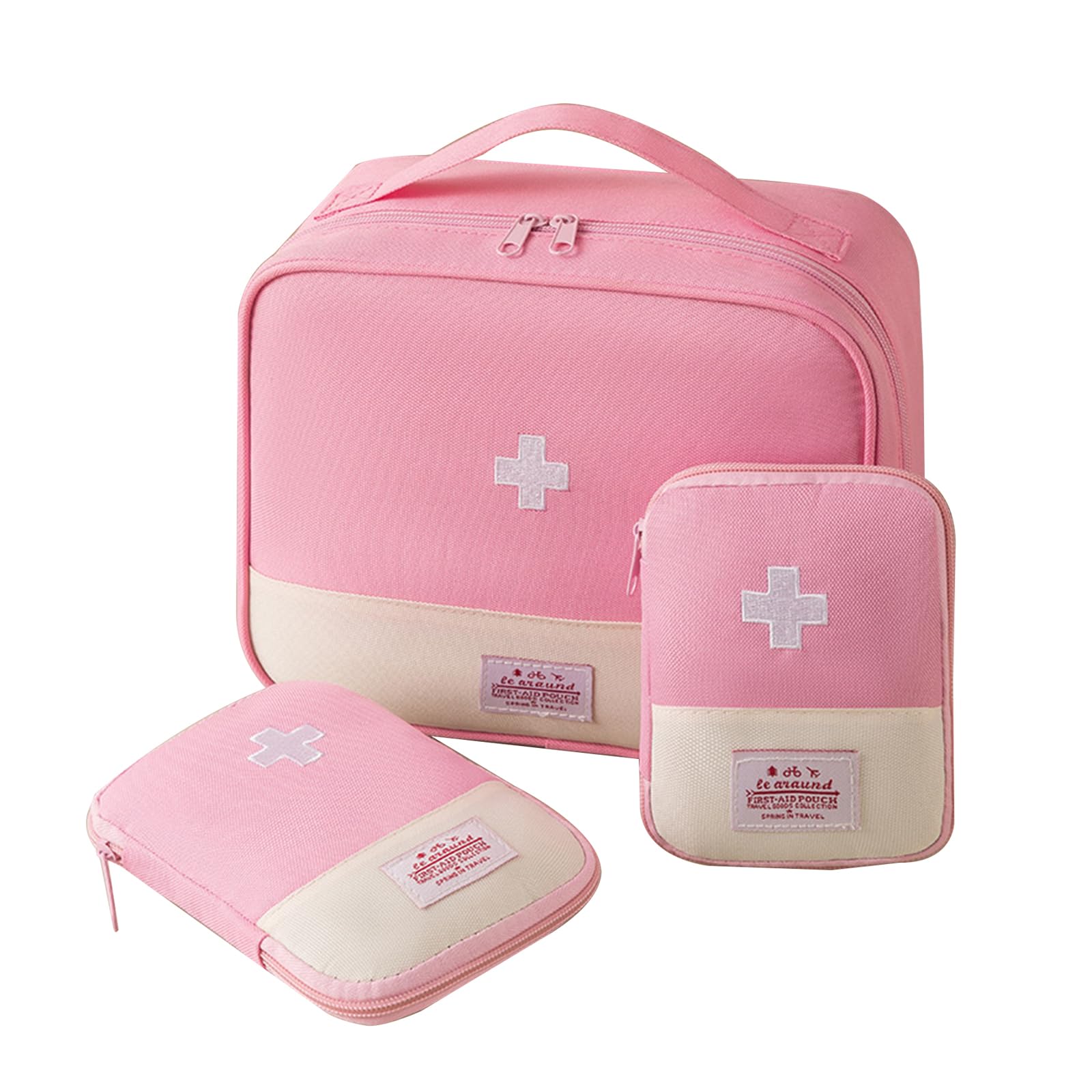 EliphonTowne 3 PCS Travel First Aid Kit - First Aid Bag Empty, Mini/Small/Large Medical Kit, Portable Medical Storage Bag for Holiday Traveling Outdoor Camping Home Hiking Survival Kit(Pink)