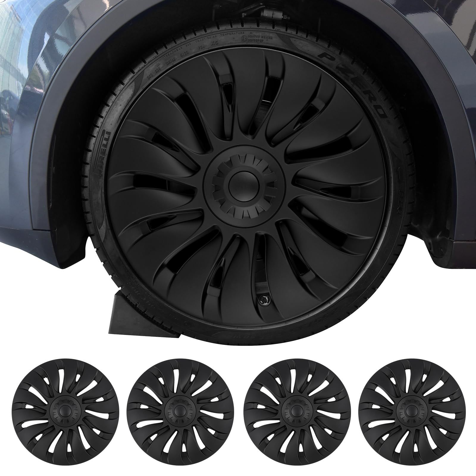 Photo 1 of Tesla Model Y 19" Wheel Covers - Matte Black ABS Hubcaps with Rim Protectors | Compatible with 2021-2024 Model Y, not Compatible with Tesla Y Juniper 2026