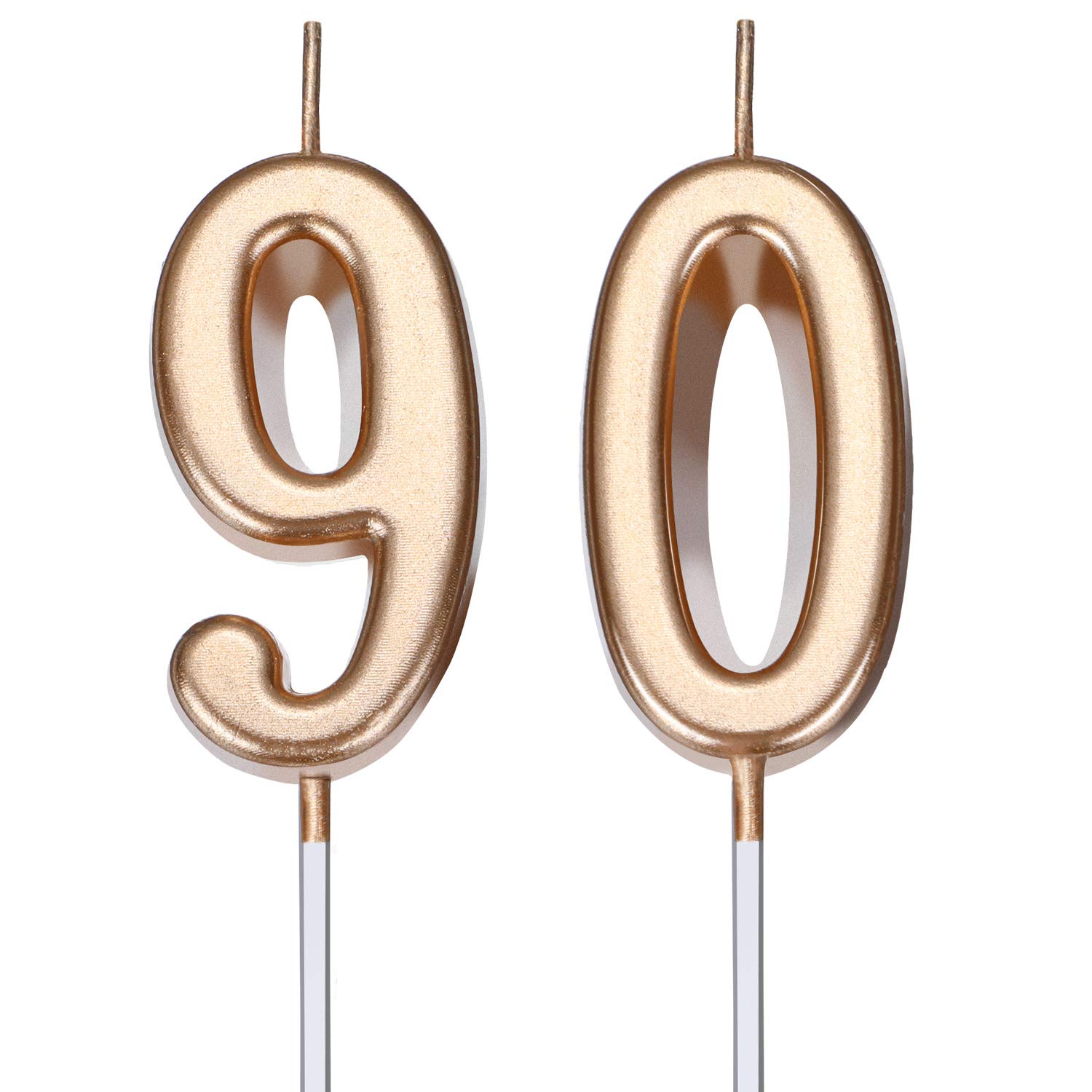 BBTO 90th Birthday Candles Cake Number Candles Happy Birthday Cake Candles Topper Decoration for Birthday Wedding Anniversary Celebration Favor (Champagne Gold)