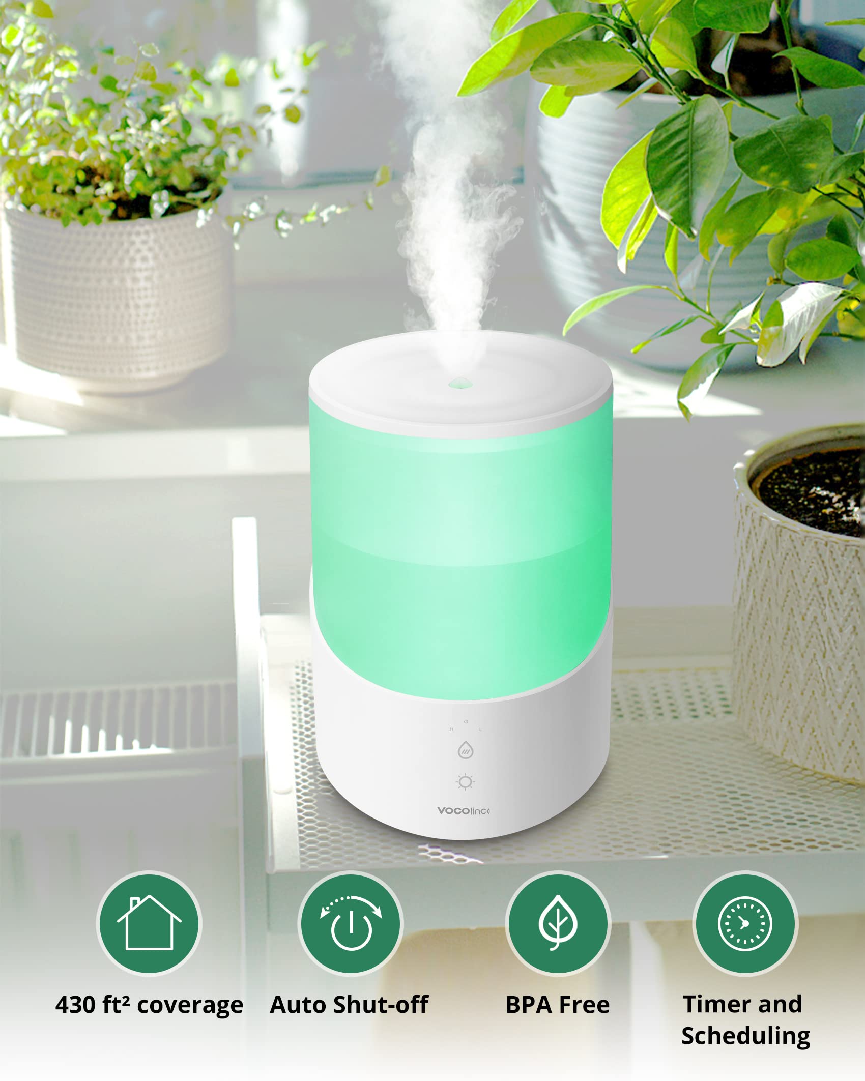VOCOlinc Cool Mist Humidifiers for Bedroom, 2.5L Smart Humidifier with