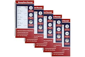 Money and Rent Receipt Book 3-Part Carbonless 5-1/2" x 11" Spiral Bound 100 Sets per Book 4 Receipts per Page, Receipt Book w