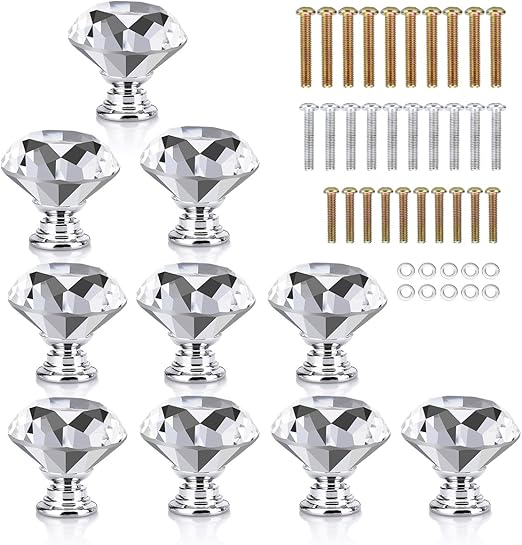 Homeideas 10pcs 30mm Crystal Drawer Knobs Glass Cabinet Knobs
