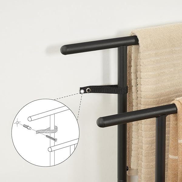 HOOBRO 39.4″ TALL FREESTANDING TOWEL RACK FOR BATHROOM, 3 TIER STEPPED BLANKET RACK WITH SHELF, OVERSIZED BATH TOWELS DRYING AND DISPLAY RACK, BLACK AND RUSTIC BROWN BF50LB01