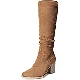 DREAM PAIRS Women's Knee-High Boots, Comfortable Chunky Block Heel Pointed Toe Pull On Side Zipper Suede Slouch Riding Boots