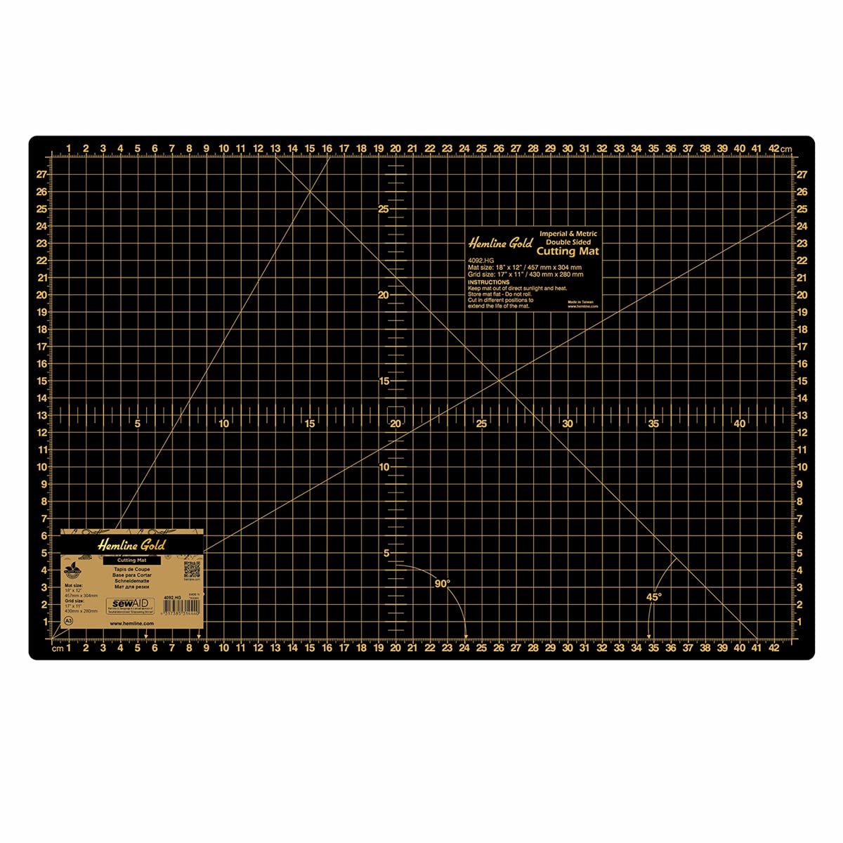 Hemline Gold Cutting Mat: Medium: 45 x 30cm