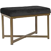Homepop Home Decor | Upholstered Tufted Velvet Ottoman Bench | Ottoman Bench for Living Room & Bedroom, Black