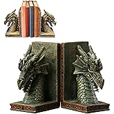 YIRCELOM Dragon Book End, Decorative Dragon Bookends, Unique Bookends for Heavy Books, 1 Pair Vintage Cool Dragon Statue for Shelves, Resin Dragon Book Stopper for Bookshelf, Gifts for Book Lover