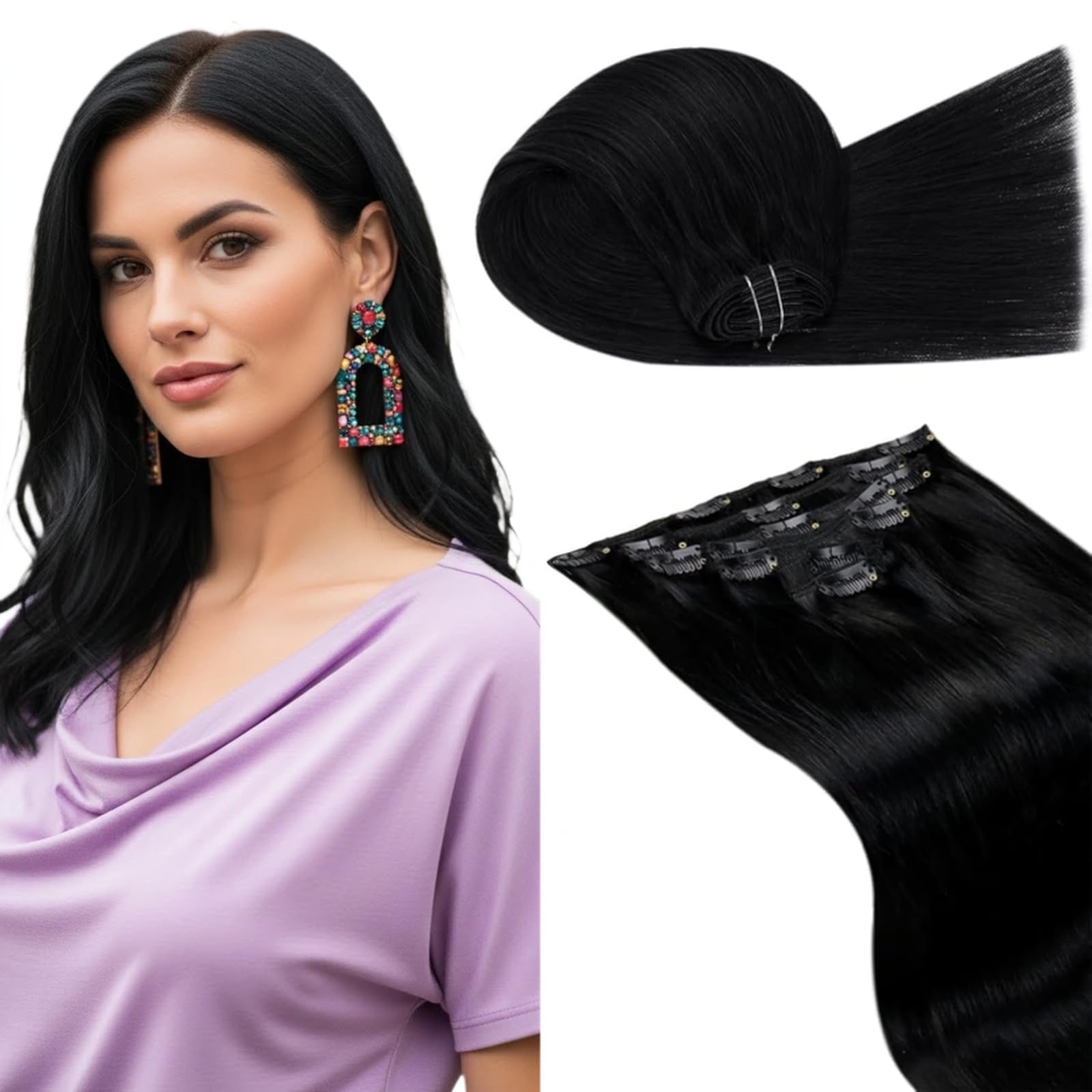 LaaVoo Black Hair Extensions Clip in 22 Inch Clip in Hair Extensions Real Human Hair Natural Black 120g 7pcs Full Head Remy Straight Hair Double Weft #1