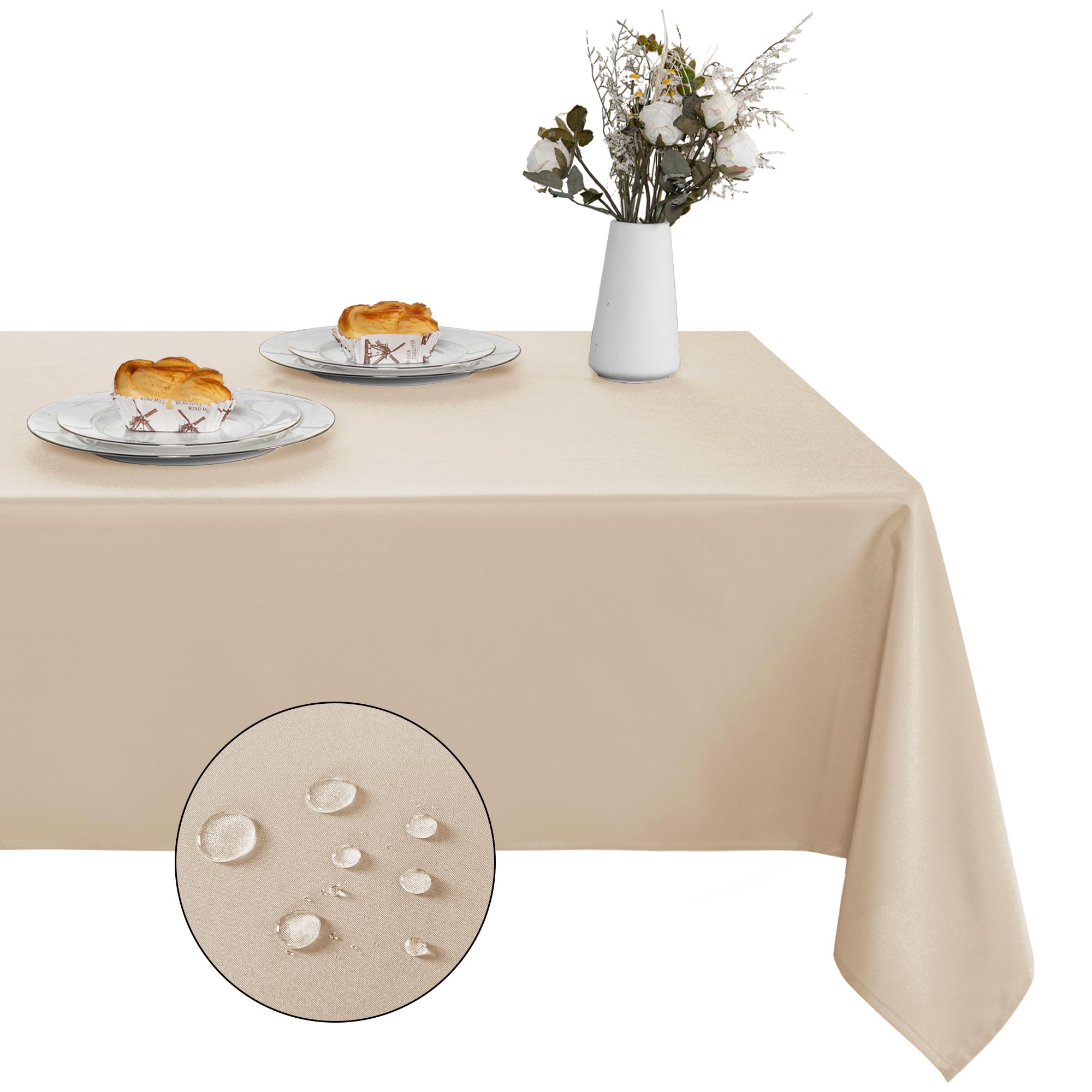 XWZO Table Cloth Square Solid Table Cover Water Resistant Tablecloth for Cafe, Restaurant, Buffet, Tabletop Party 140x140cm(55x55inches) Beige