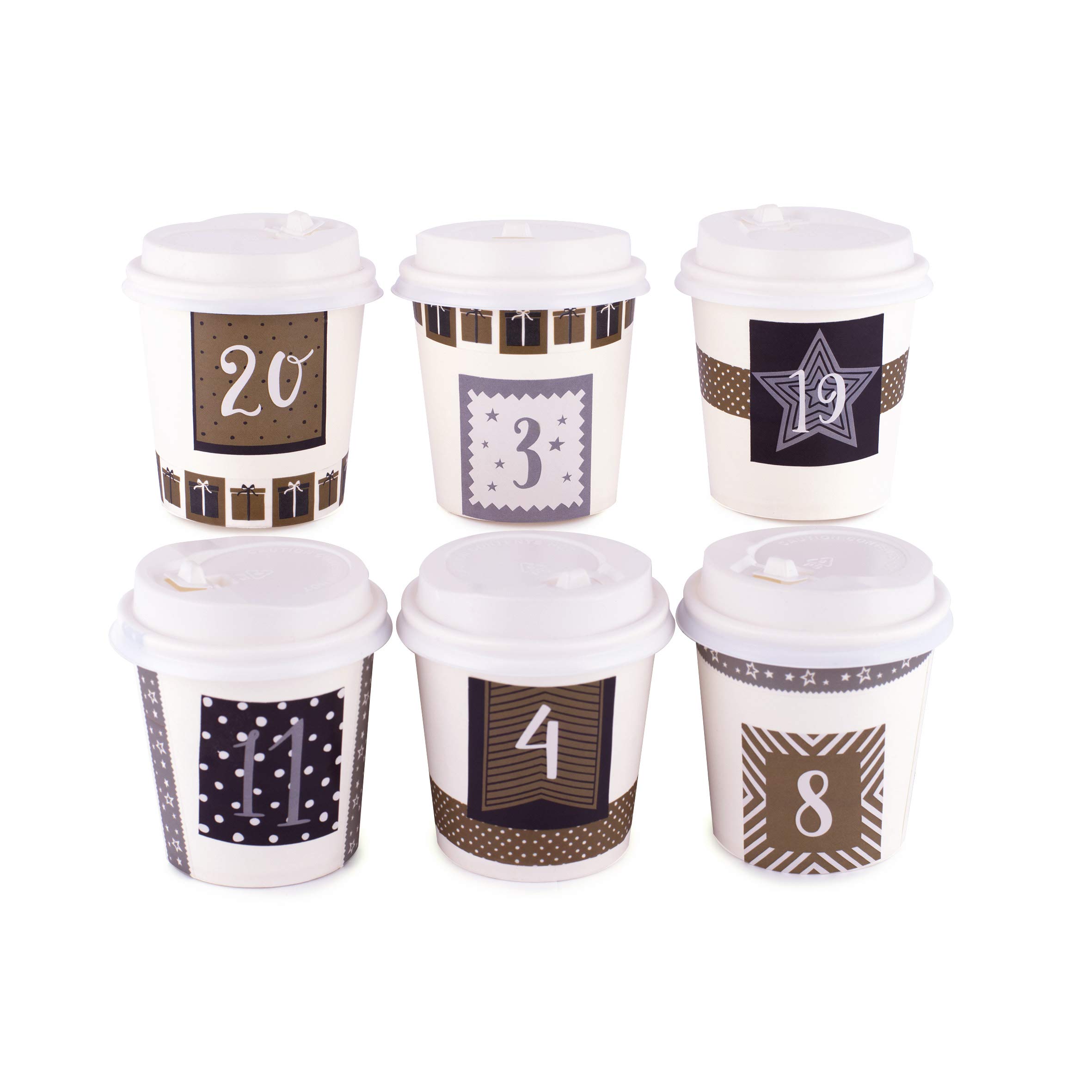 pajoma Advent Calendar Cups, 24 Cups for Filling, Includes Stickers and Accessories, Gold and Silver