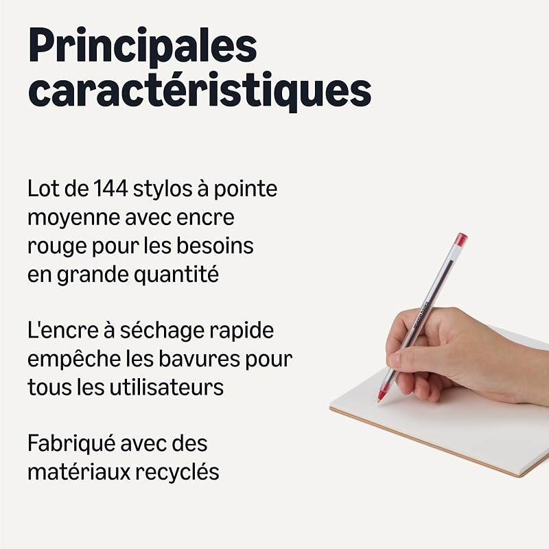 Stylos à Bille, Séchage Rapide, Idéals pour l'École et le Bureau, Pointe Moyenne (1,0mm), Rouge, Lot de 144