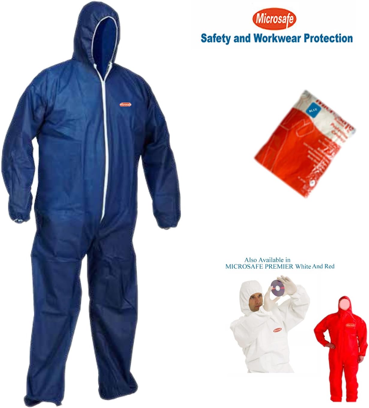 MICROSAFE LARGE BLUE BOILER SUITS Disposable Coveralls CAT 3 TYPE 5 & 6 - EC CERTIFIED 89/686/EEC