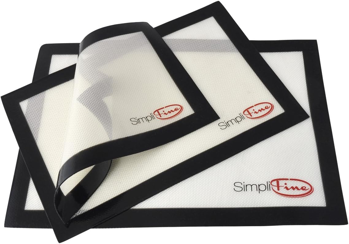 SimpliFine Silicone Baking Mat Set, 3 Different Silicone Baking Mats for Half, Quarter and Small Oven Sheet Sizes. Reduce Calories and Bake Healthier with this Eco-Friendly Oven Baking Liner, Best for Quick and Easy Clean Up - Makes A Great Gift