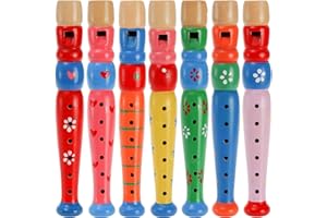 Foraineam 7 Pieces Small Wooden Recorders Wooden Flute Musical Instrument, Colorful Wood Piccolo Woodwind Music Rhythm Record