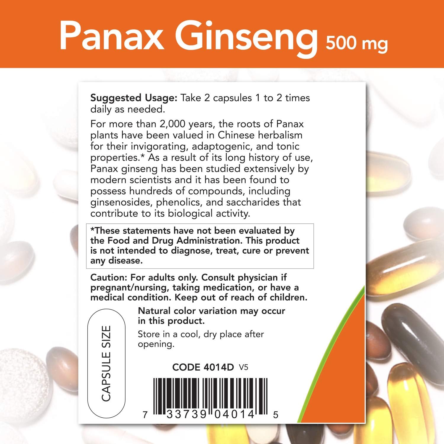 NOW Supplements, Panax Ginseng 500 mg, 250 Capsules: Health & Personal Care
