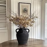 Handmade Black Terracotta Vase, 10" Tall with 4 Ears, Wide Mouth Ceramic Vases,Vintage Farmhouse Vase, Rustic Antique Matte Finish Decor Vases for Home, Living Room, Table, Fireplace