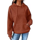SHEWIN Womens Hoodies Casual Long Sleeve Drawstring Waffle Pullover Tops Loose Hooded Sweatshirt with Pocket