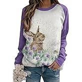 EFOFEI Womens Easter Bunny Sweatshirts Casual Cute Rabbit Tops Oversized Long Sleeve Shirts