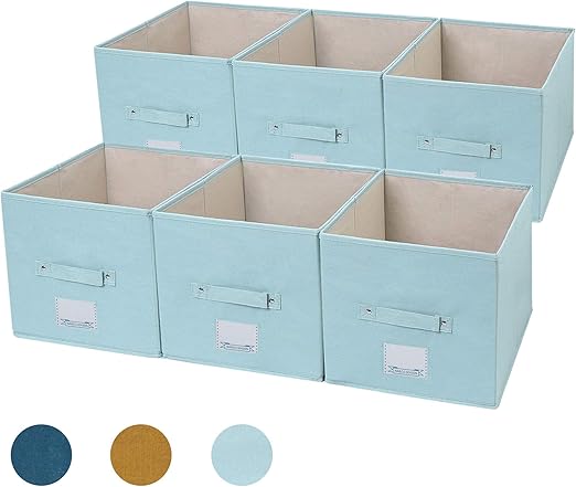Amazon Com Na Co Season 6 Pack Foldable Canvas Storage Bins Containers Decorative Cube Baskets With Brown Handles Great Organizer Storage Boxes For Closet Cabinet Office Shelf Nursery Green