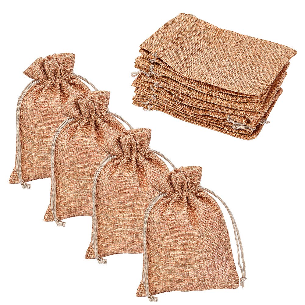 PandaHall Elite 100Pcs Hemp Linen Pouches Burlap Bags Lavender Flower Bags Vintage Gift Bags with Drawstring for Wedding Party Birthday Baptism Gift Home Wardrob Decor, 13.5x9.5cm