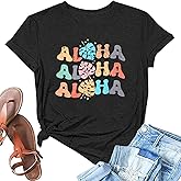 Hawaiian Shirts Women Aloha Graphic Beach T-Shirt Funny Leaves Print Short Sleeve Family Vacation Shirt