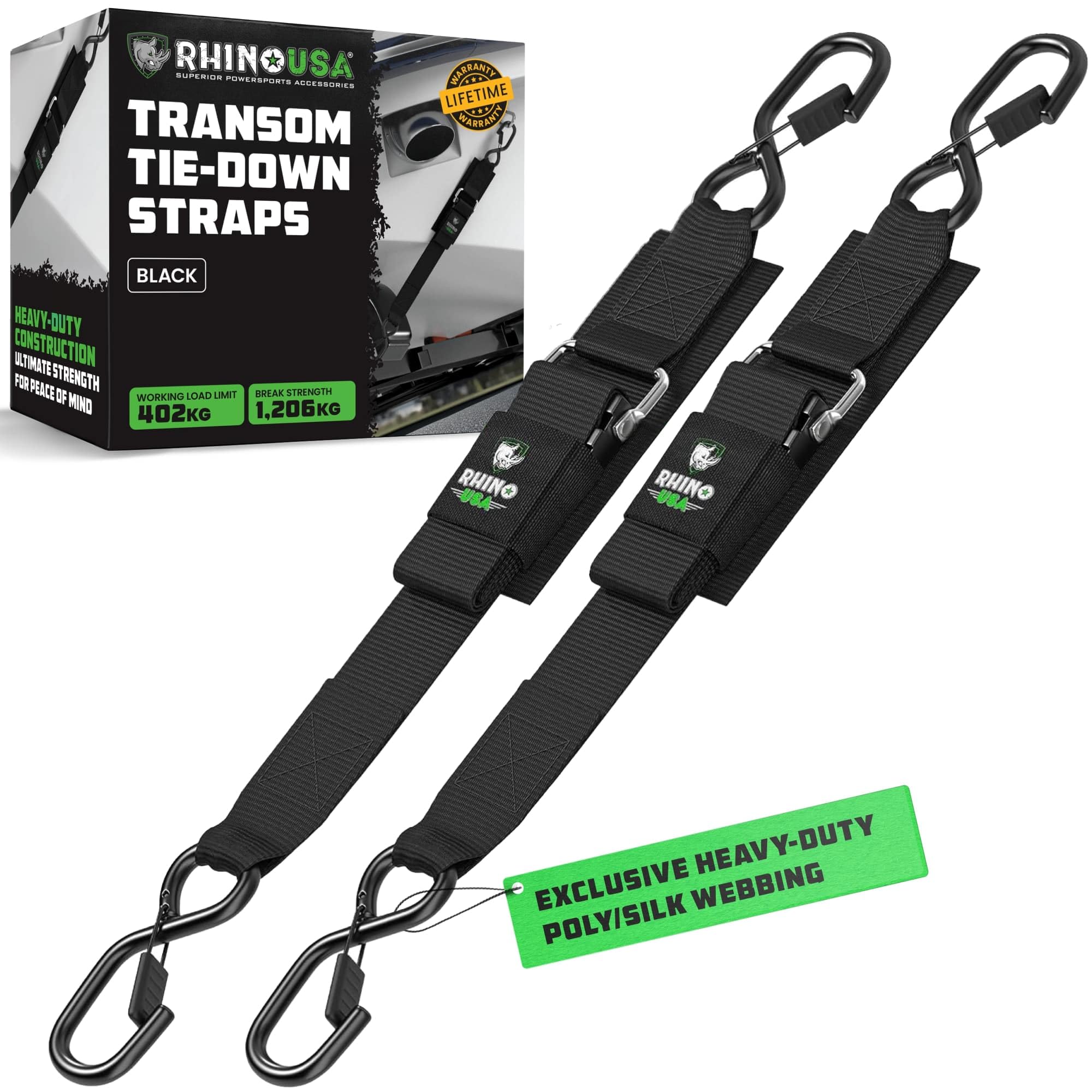 Rhino USA Boat Trailer Straps (2-Pack) - Heavy Duty 5 cm x 1.2 m Boat Tie Down Straps to Trailer - Ultimate Adjustable Transom Tie Down Straps for Trailering Safety with Boat, Jet Ski, & More!