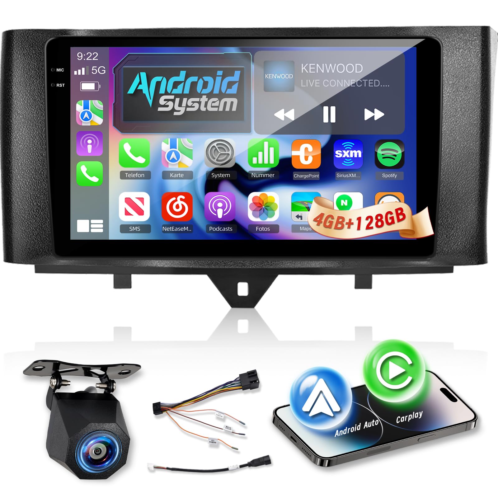 Photo 1 of [4+128G] Upgrade Radio for Mercedes Benz Smart Fortwo 2011-2015: 9 inch IPS Incell Touchscreen Android Stereo - Wireless Carplay and Android Auto, 5G/WiFi, GPS, EQ, Bluetooth 5.0 + Backup Camera