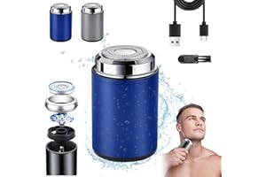 DENIR BONEE Mini Electric Shaver, Portable Mini Electric Shaver, Pocket Size MiniElectricShaver for Men, USB Rechargeable Waterproof ShaverElectric Beard Trimmer for Home, Car, Office, Business Trip (Blue)