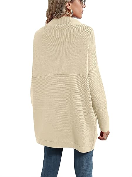 PRINBARA WOMEN’S CASUAL TURTLENECK BATWING SLEEVE OVERSIZED RIBBED KNIT TUNIC SWEATERS PULLOVER TOPS