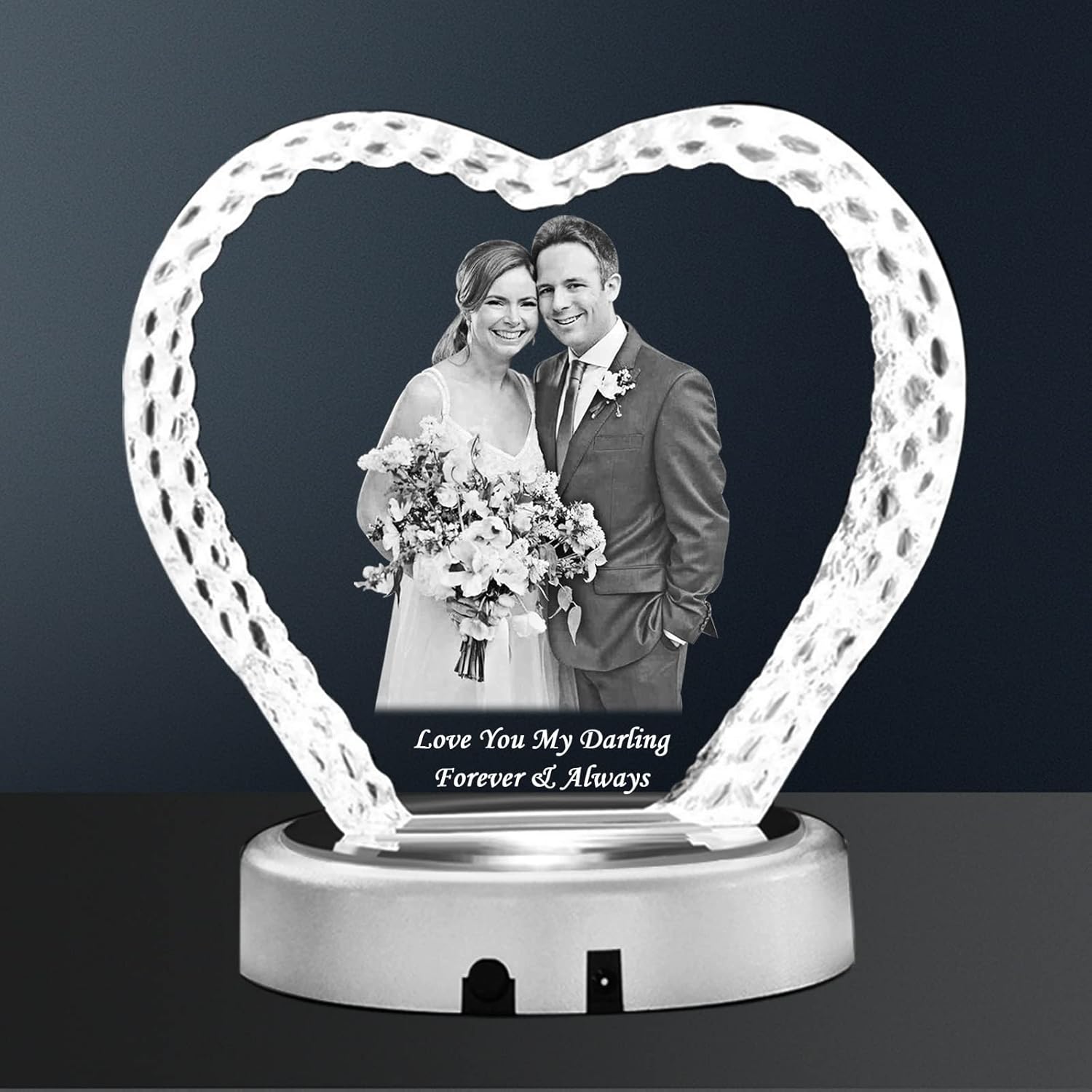 Photographs - QIANRUNA Custom Personalized 2D Laser Engraving Etched Photo Crystal Glass Picture Heart Iceberg for Birthday,Anniversary,Valentine's gifts