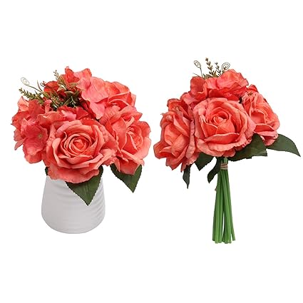 Shacos Rose Artificielle Bouquet 2 Pièce Fleurs Artificielles Decoration Mariage Fausse Roses Bouquet De Fleur Pour Decoration Cuisine Maison Jardin