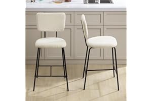 BACYION White Counter Stools Set of 2 - Modern Bar Stools Set of 2 with Backs, Counter Height Bar Stools, Upholstered Counter Chair for Kitchen Island/Kitchen Counter
