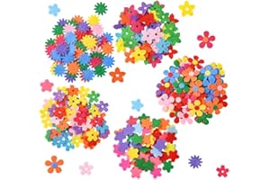 SUNNYCLUE 300Pcs 5 Styles Floral Embellishment Felt Flower Random Mixed Colorful Non Woven Fabric Flowers Shape Handmade Orna