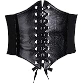 Glamorstar Corset Belt for Women Wide Elastic Tied Waspie Belts Lace-up Leather Waist Belts for Women Dresses